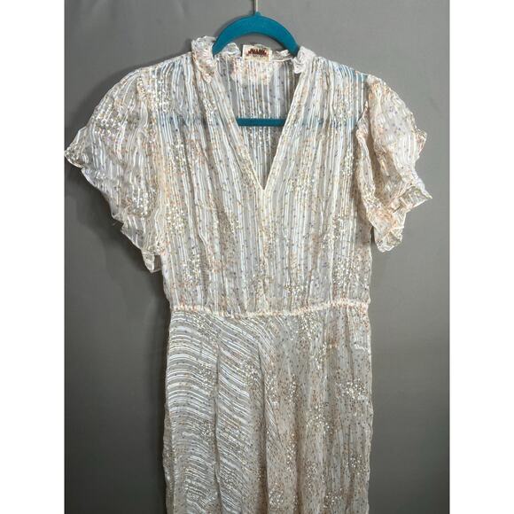 VTG “The Silk Farm” Designed By Incinoo Cream 100% Silk Midi Sheer Dress Sz L - Picture 9 of 14